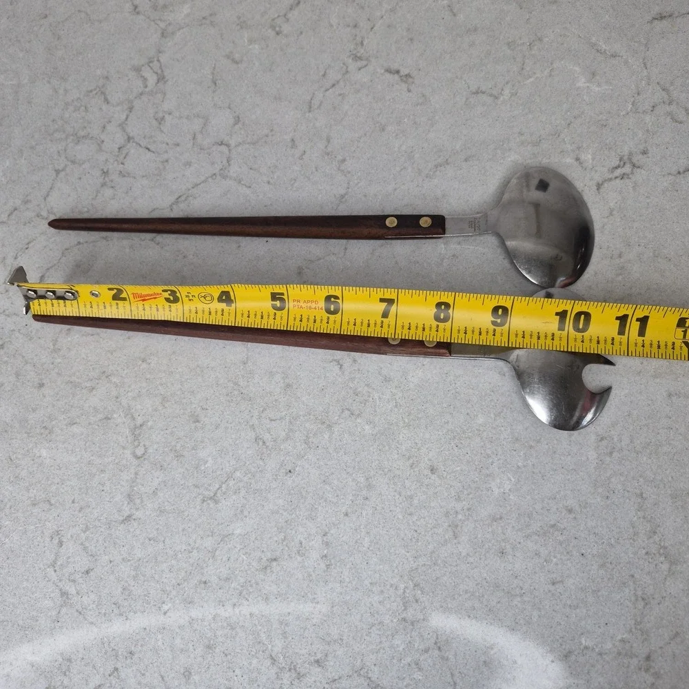 Vintage NEVCO Stainless Steel Japanese Teak Wood‎ Spoon & Fork Salad Serving Set